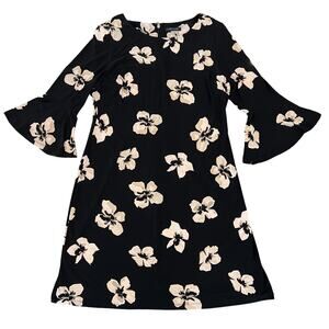 NWT Tommy Hilfiger Black & Pink Floral Jersey Bell Sleeve Dress - SIZE 12